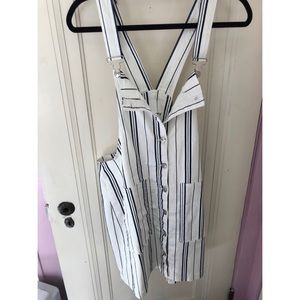 Striped denim overall dress with pockets